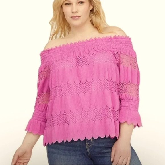 Lane Bryant Tops - NWT Lane Bryant Orchid Purple Off the Shoulder Scalloped Edge Top size 26/28